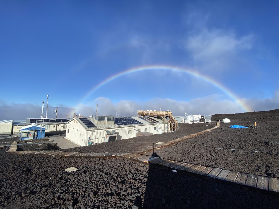 Rainbow frames NOAA’s Mauna Loa Observatory. Photo: Brian Vasel, NOAA Global Monitoring Laboratory